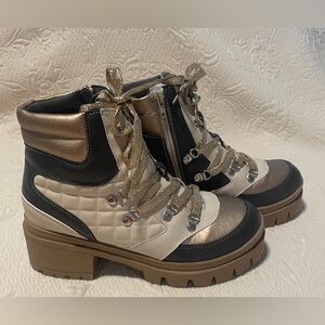 Sugar Calling Hiker Boots – Gold/Black/Ivory Chunky Platform